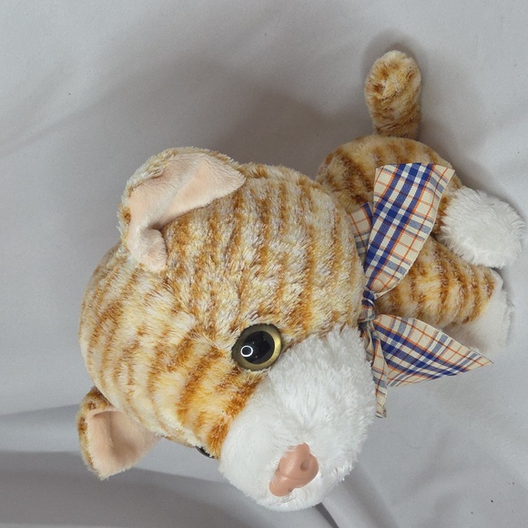 Big Head Tabby Cat Plush orange with bow at neck Chosun brand 8" - Picture 7 of 9